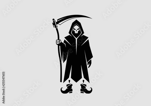 Grim reaper character with scythe in flat style.