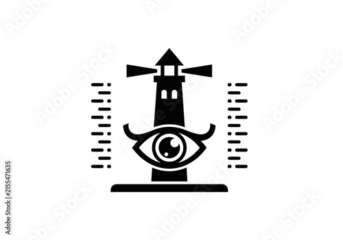 Lighthouse tower with eye and signal bars logo