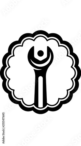 Wrench tool icon in floral frame.