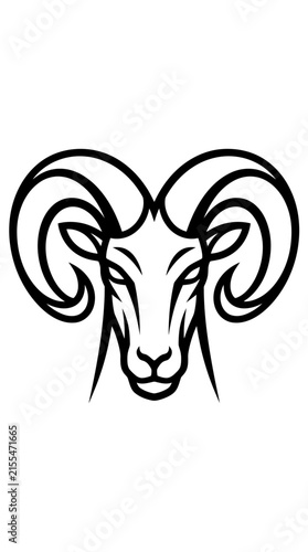 Symmetrical ram head with large spiral horns logo.