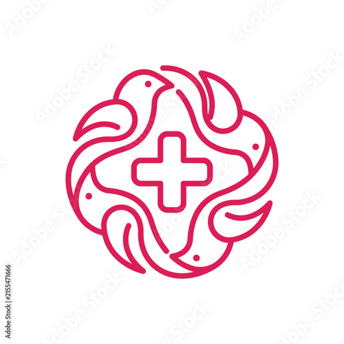 Circular pink birds logo with medical cross symbol.