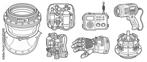 Retro Sci-Fi Equipment Set Isolated