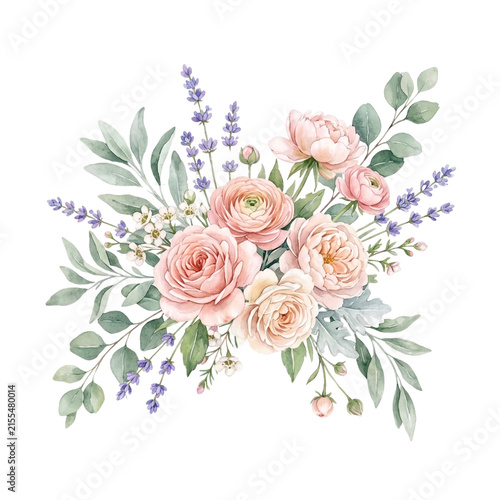 Soft pink and peach floral arrangement watercolor
