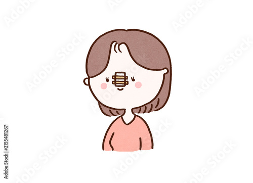 Fotografie Woman wearing a nose cast during downtime after rhinoplasty, cosmetic surgery or