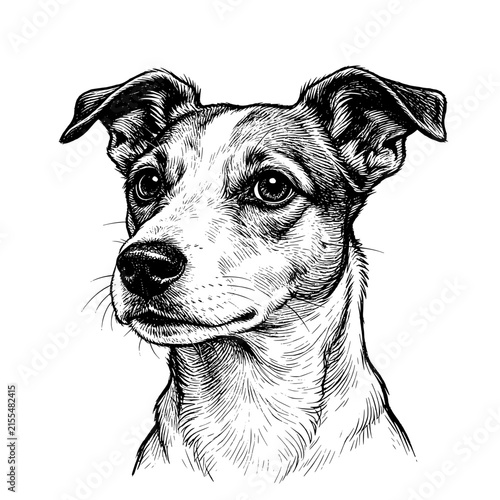 Jack Russell Terrier head with an Curious expression  Hand-drawn vintage engraving illustration