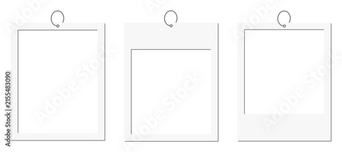 Minimal hanging photo frame mockup set with blank square and rectangular picture placeholders, clean white wall display template for photography, gallery, poster and artwork.