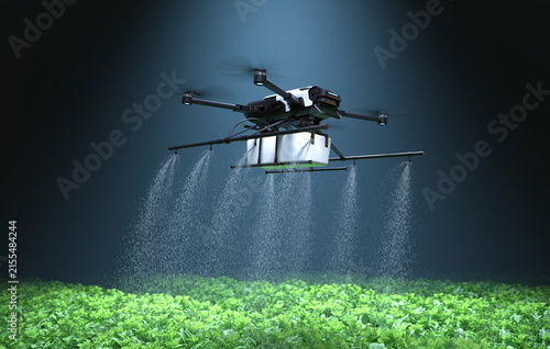 Agricultural Drone Spraying Crops with Precision Farming Technology