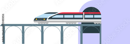 Modern High Speed Train on Bridge Vector Illustration
