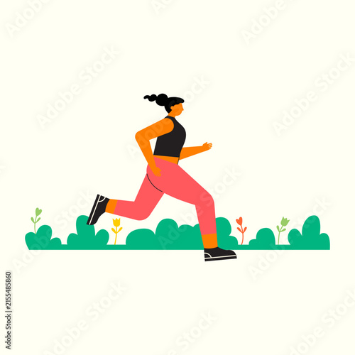 Woman Jogging in the Park Vector Illustration