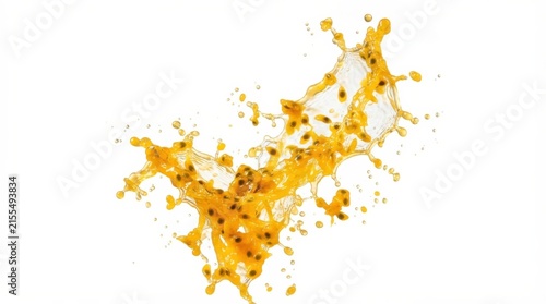 Fresh passion fruit juice splash in clear glass