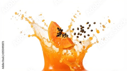 Fresh papaya juice splash in clear glass