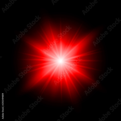A striking digital illustration of a vibrant red lens flare effect against a stark black background