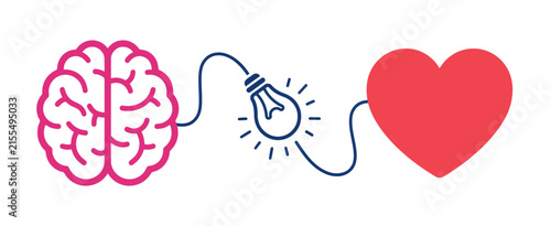 Brain connected to heart with idea lightbulb vector concept