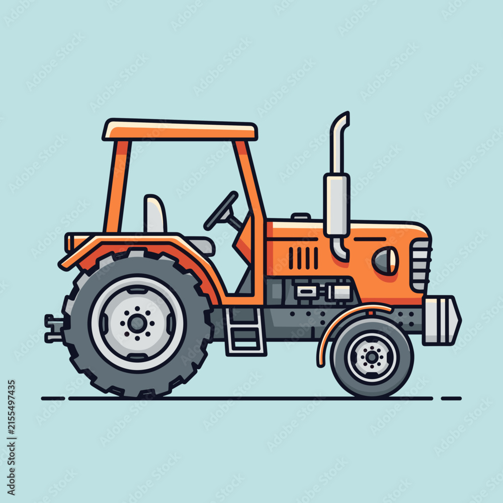 Fototapeta premium Stylized Orange Agricultural Tractor Vector Illustration for Farming and Rural Concept