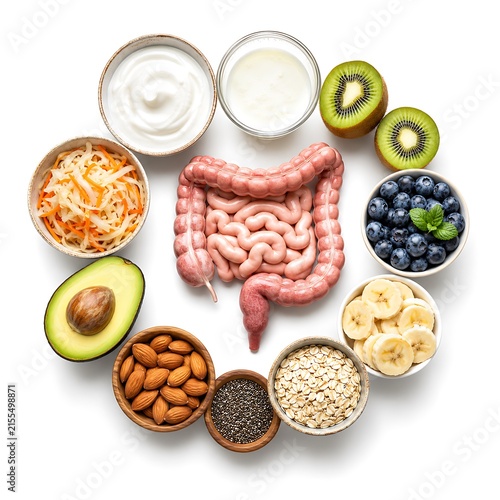 Gut Friendly Foods Collection with Healthy Intestinal Wellness Ingredients
