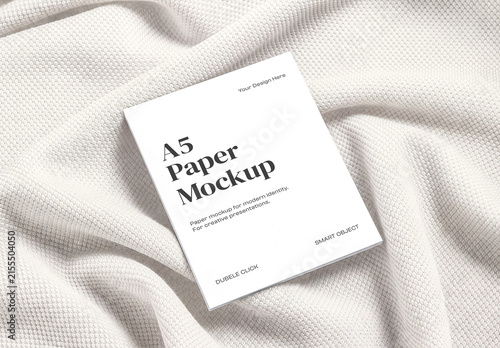 A5 Paper Mockup on Textured Fabric Background