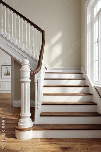 Grand staircase interior in classic american style, architectural detail