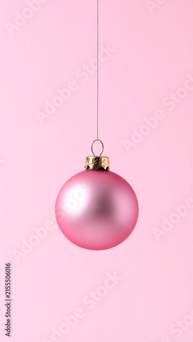Pink Christmas Ornament Hanging with Soft Shadow