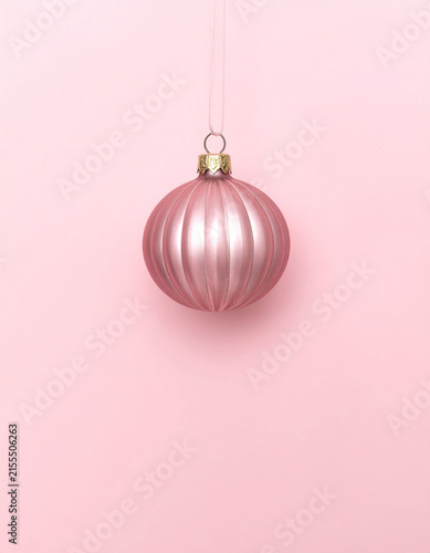 Ribbed Pink Christmas Bauble Ornament Close-up