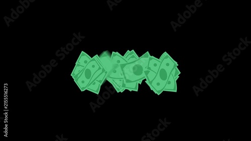 Green banknotes split into two stacks, interleave one by one like a riffle shuffle, and settle into a single pile, creating a smooth finance animation for banking, business, and payment visuals.