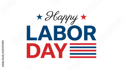 Happy labor day greeting card design featuring bold blue and red typography on a clean white background