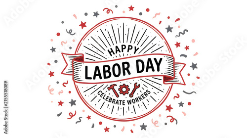Happy labor day watercolor splash design with stars and festive red ink effect