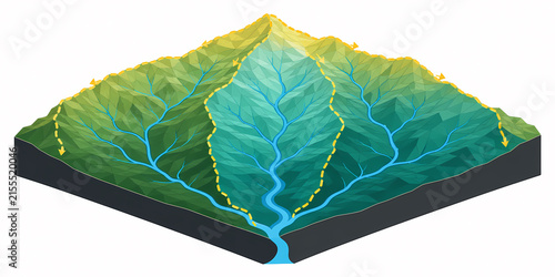 Tapety artystyczne Digital elevation model watershed delineation illustration