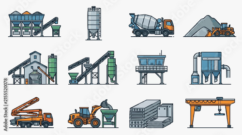 Professional of Construction and Concrete Production Equipment in Vibrant Colors and Detailed Design