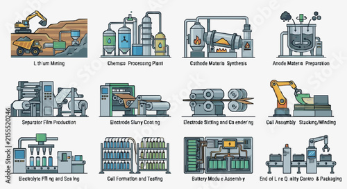 Elegant Illustrated Guide to Lithium Battery Manufacturing Process with Detailed Step by Step Factory Diagrams