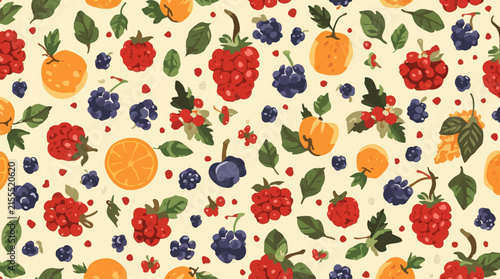 Berry fruit pattern vector template with flat design for autumn