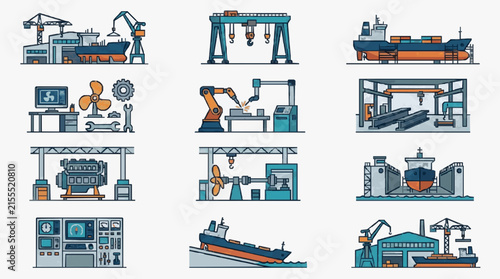 Corporate Showcasing Modern Shipbuilding and Marine Engineering Processes with Industrial Machinery and Workshops