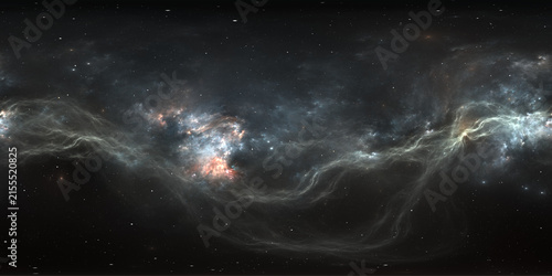 360-Degree 12K Panoramic Space Background with Starfield and Nebula. NoAi