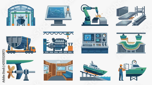 Corporate Showcasing Modern Industrial and Maritime Manufacturing Processes with Vibrant Colors