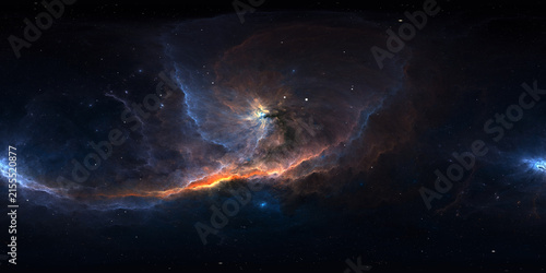 360-Degree 12K Panoramic Space Background with Starfield and Nebula. NoAi