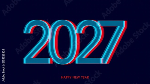 
Neon 2027 numbers on dark background with happy new year greeting