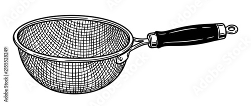 Handheld Mesh Strainer with Dark Handle, Isolated