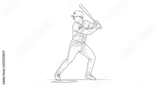 Baseball Player Batting Pose Sketch - Athlete Ready to Hit