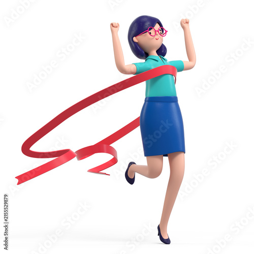 Принти на полотні A woman breaks through a red ribbon