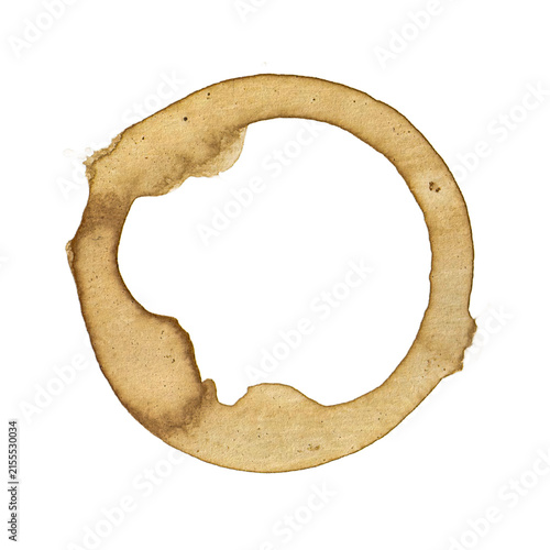 Real coffee stain, coffee ring, coffee imprint, coffee cup imprint, coffe print, isolated on transparent or white background png..