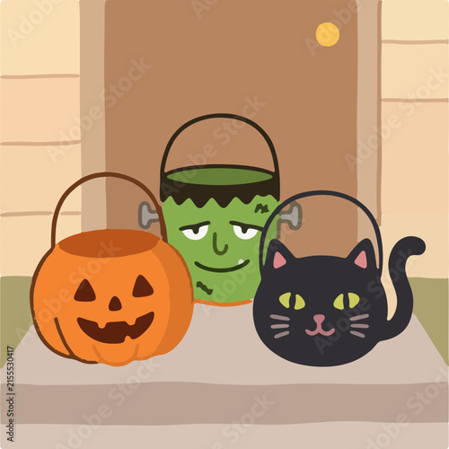 Halloween Trick Or Treat Buckets On Porch