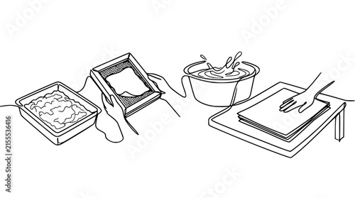 Handmade Paper Making Process, Isolated Illustration