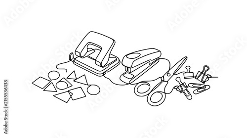 Office Supplies Collection: Stapler, Hole Punch, Scissors, Paper Clips & Shapes