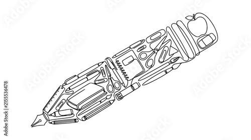 Pencil Made of School Supplies, Isolated on Transparent Background