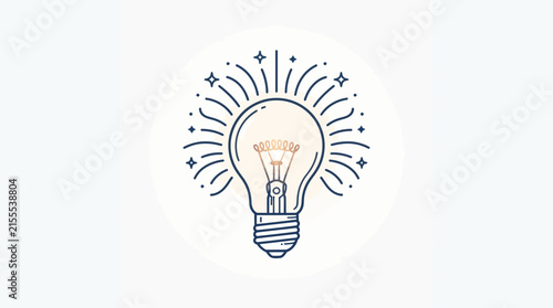 Bright light bulb with radiating lines and stars, symbolizing innovation and ideas.