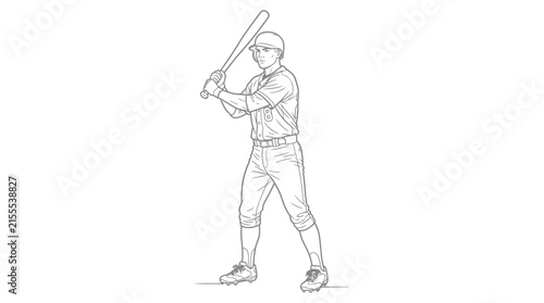 Baseball player at bat, illustration, ready to hit, active sport