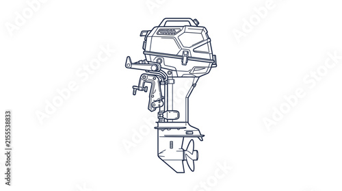 Outboard Motor Illustration - Line Art Drawing of Boat Engine