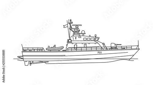 Patrol Boat P01 Line Drawing - Naval Vessel Illustration