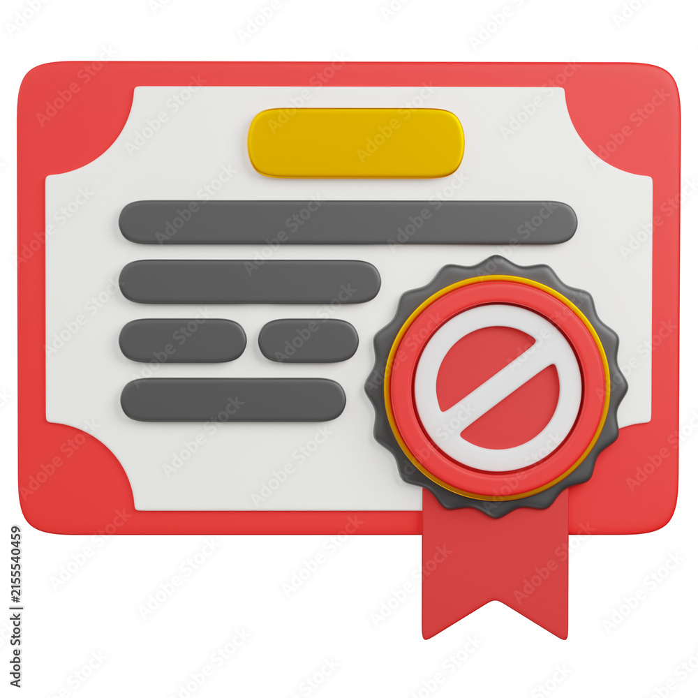 Fototapeta premium 3d render certificate and ribbon with block sign icon 