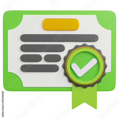 3d render certificate and ribbon with  check mark  sign icon 