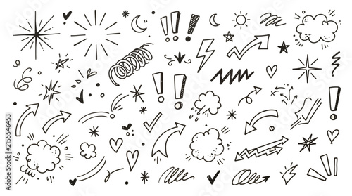 Canvas Print Hand drawn doodle set featuring vector arrows stars speech bubbles and miscellan